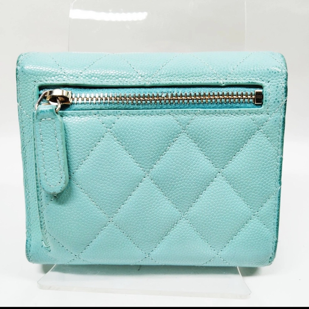 CHANEL Tiffany Blue Quilted Caviar Leather Compact Leather Wallet - Picture 3 of 17